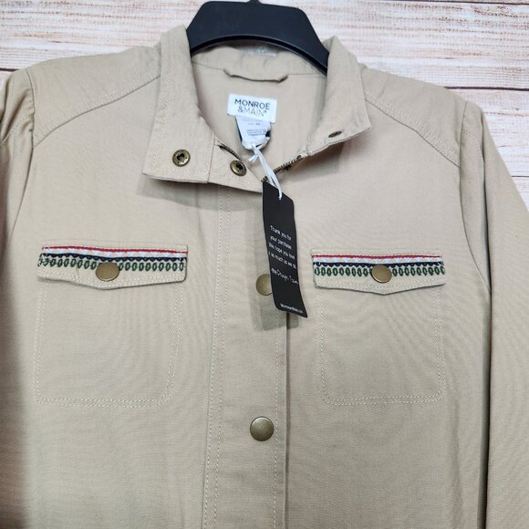 NWT Monroe & Main Women's Brown Button Embroidered Back Military Style Jacket M - Picture 2 of 16